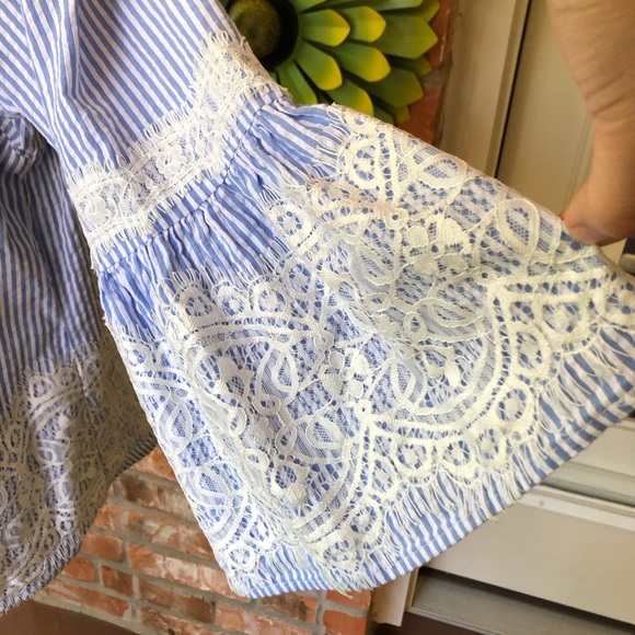 SOLD 🚨Valerie Stevens Seer sucker Pin Striped Lace Trim - Picture 5 of 10